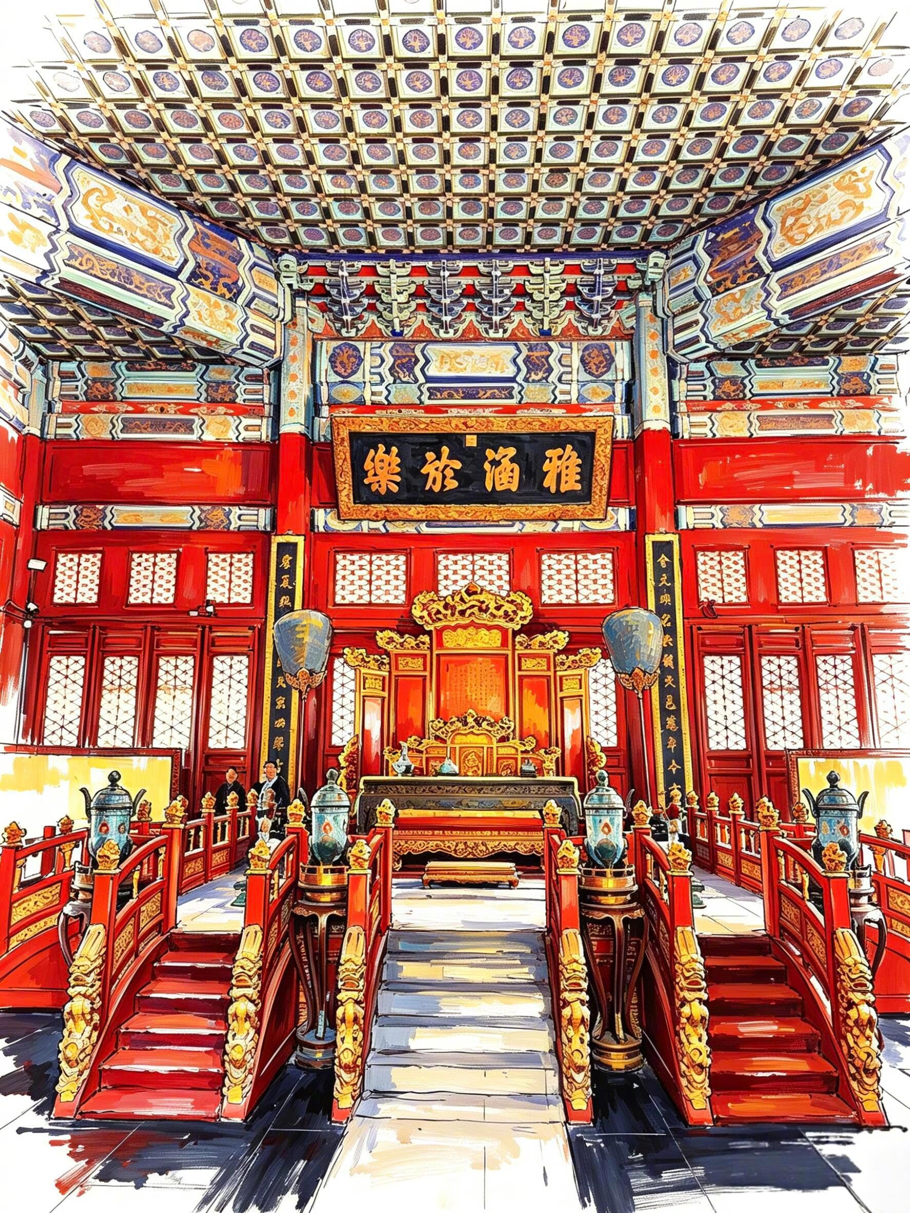 手绘风古建筑｜国子监与孔庙 