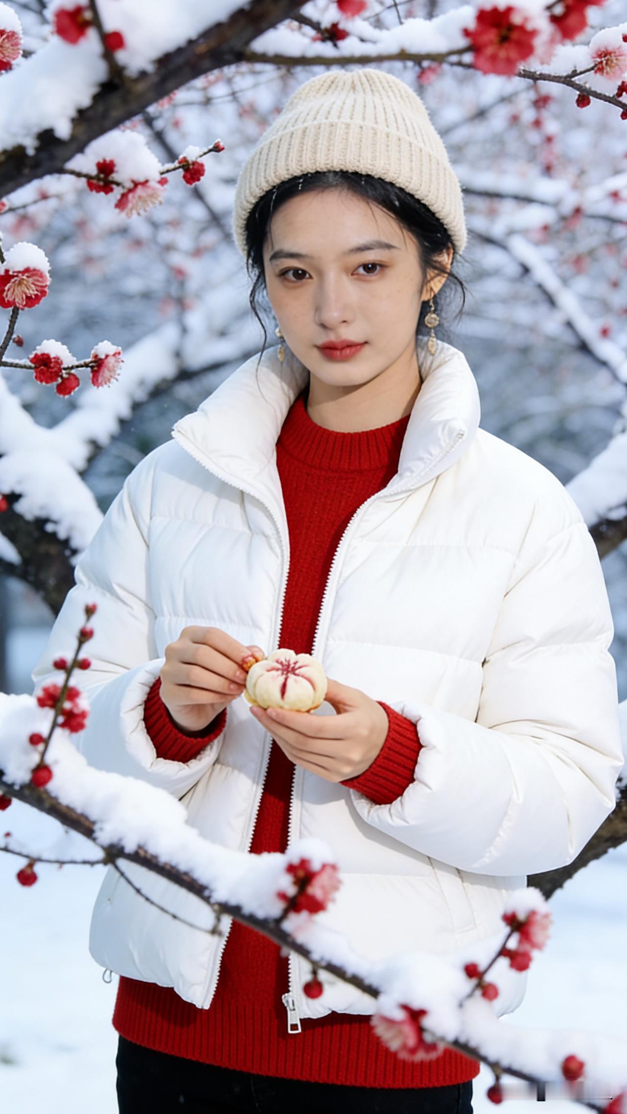 望着庭前覆雪的寒梅瞅了许久，茶盏微凉了也没凑出下句——
上联：冬雪映梅梅缀玉
下