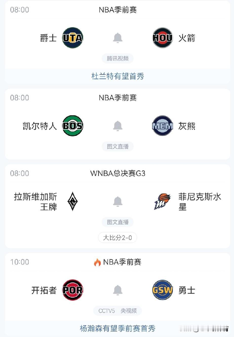 明天NBA季前赛的关注度和收视率将超过总决赛！
NBA季前赛已经开始几天了，部分