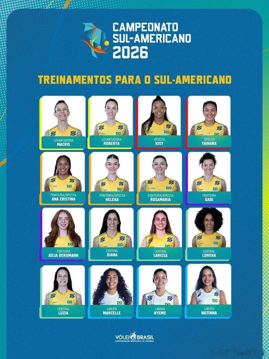 排球 🇧🇷 巴西女排公布了南美锦标赛参赛名单；加比回归。🏐 二传：罗贝塔 