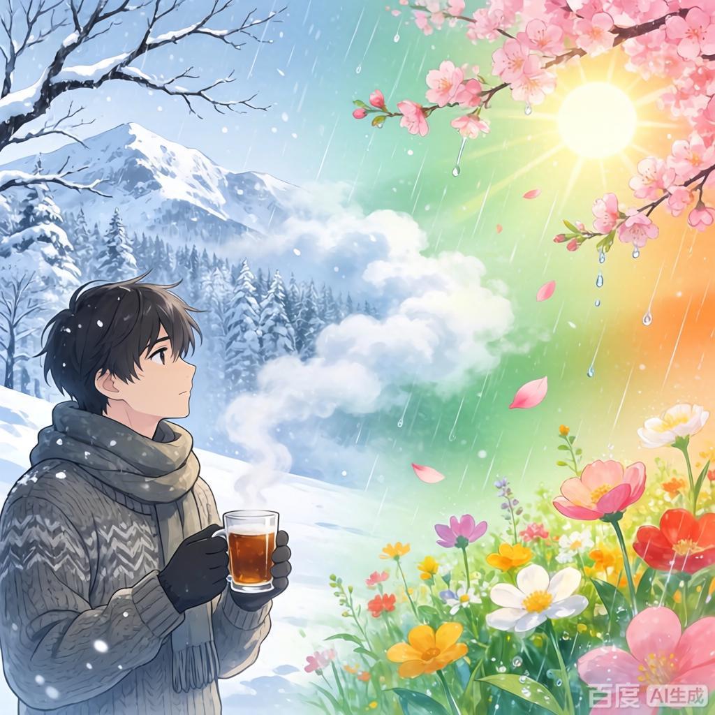 上联：天寒地冻一杯酒
下联：春风化雨发新芽