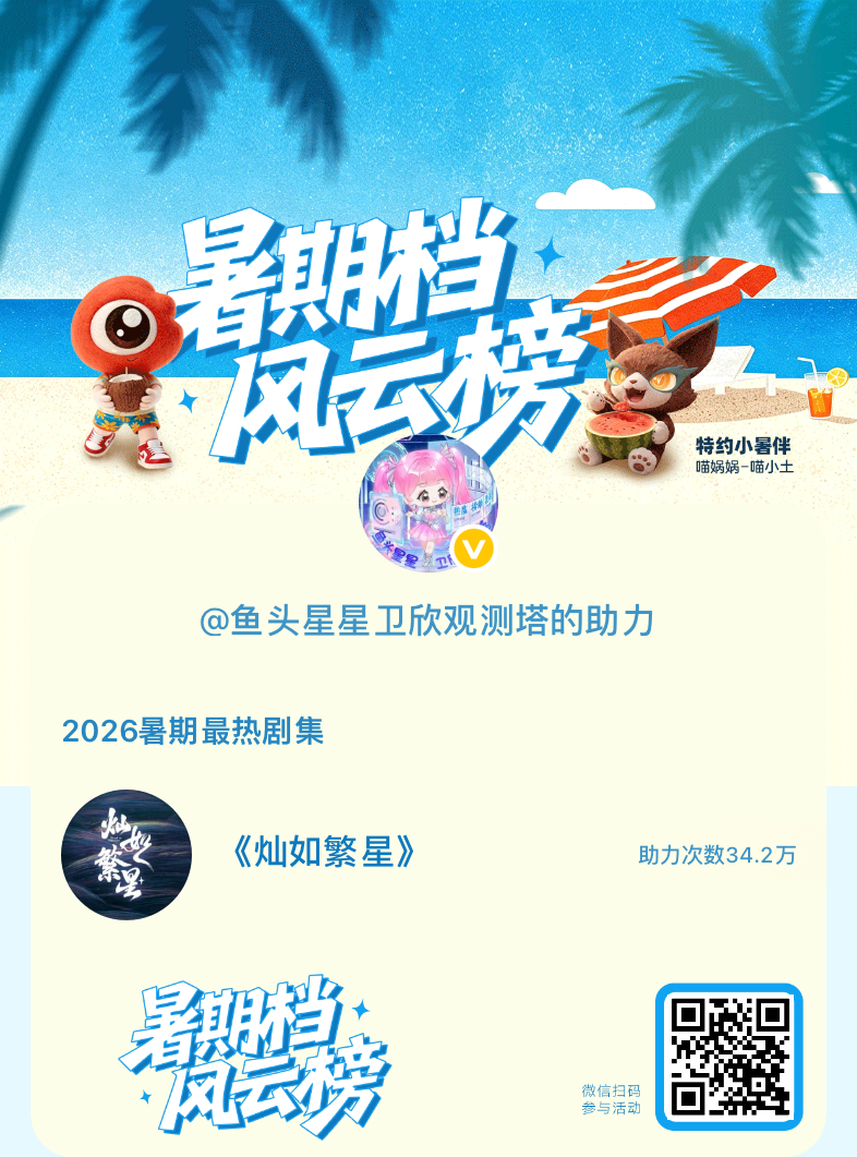 虞书欣虞书欣灿如繁星  【暑期档风云榜】活动进行中，快来助力你喜欢的剧集成为今夏