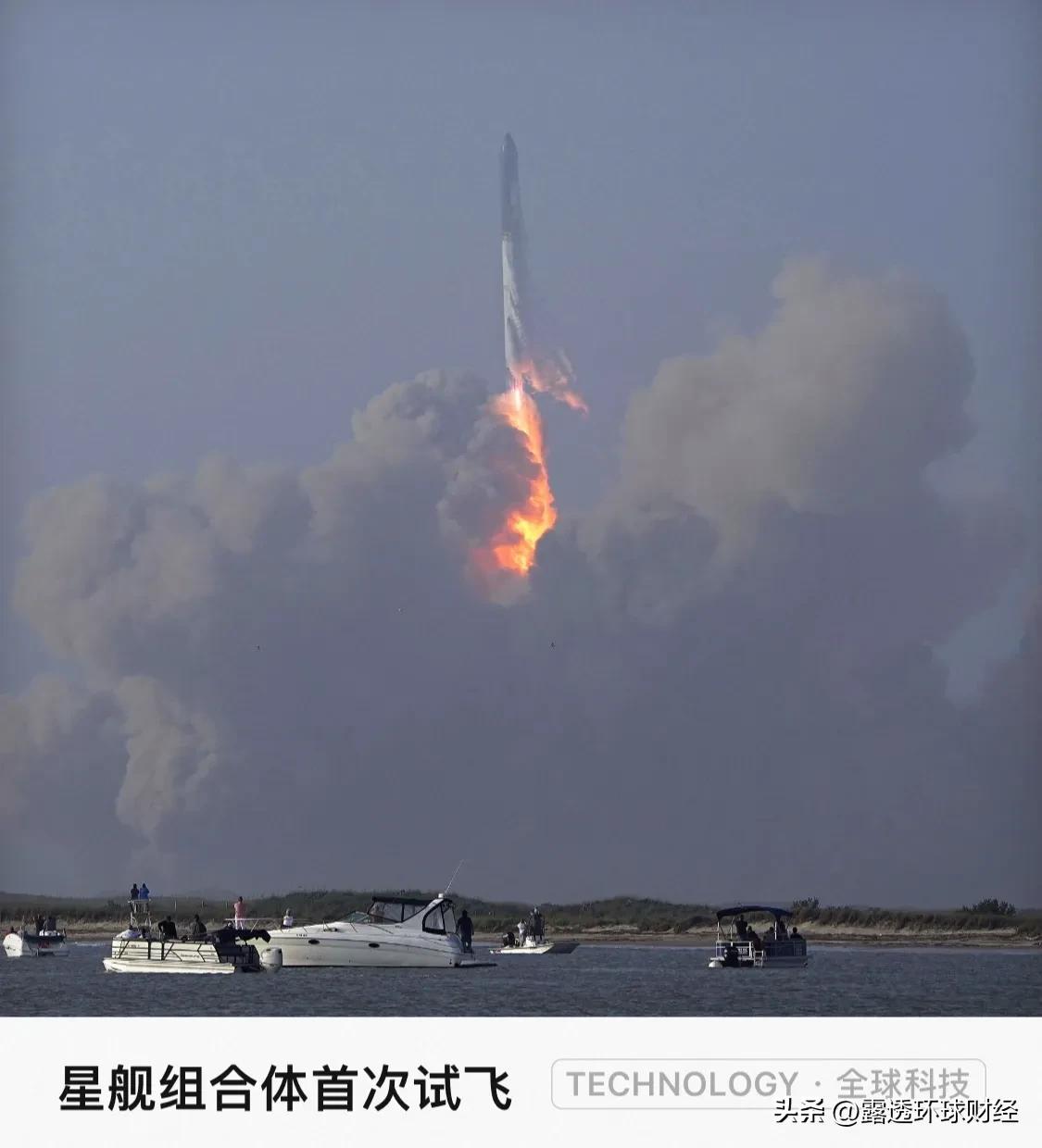 SpaceX 星舰原型机和超重型助推器组合体发射升空，美国得州。美国东部时间4月