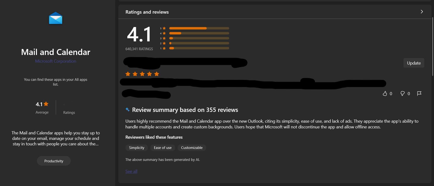 Microsoft Store 应用评价 AI 总结更推荐用户使用 UWP 版邮