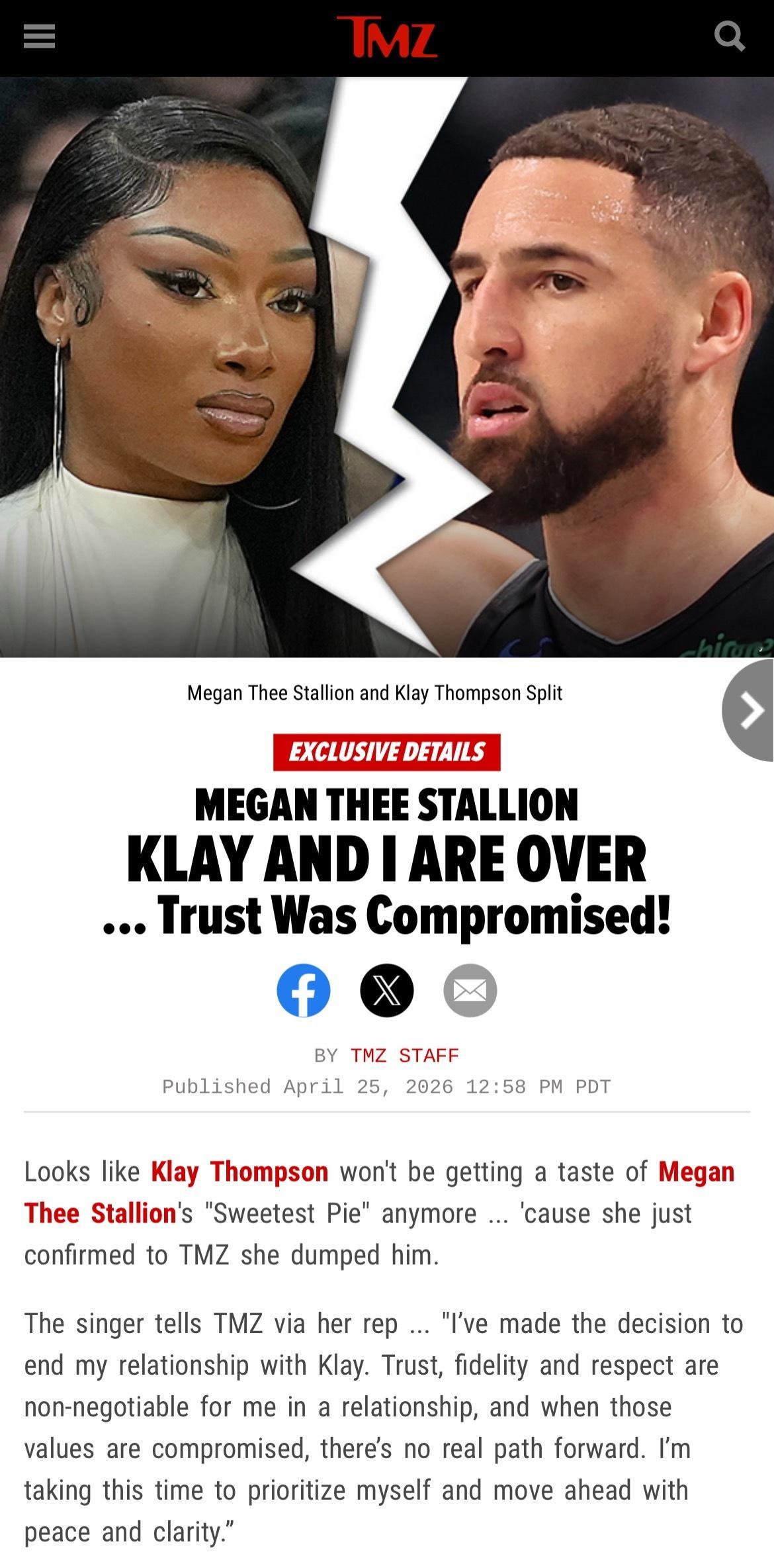 Megan Thee Stallion 通过团队向TMZ证实已和NBA球星男友克