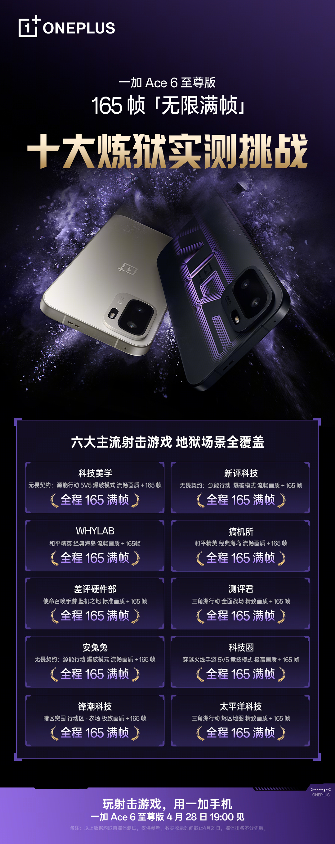 一加 Ace 6 至尊版主流射击游戏全面覆盖，清一色 165 帧全程满帧。独家「