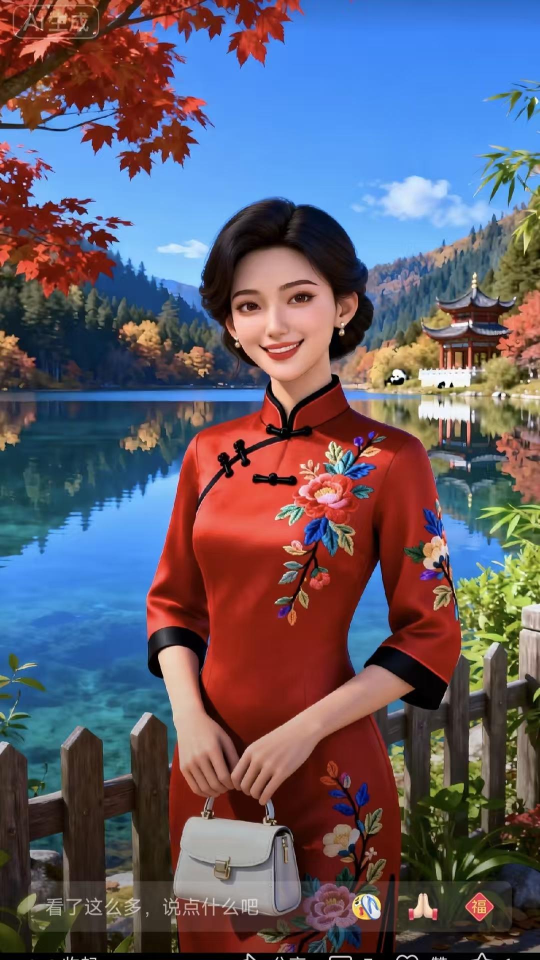 红绣鞋·景佳人美
景妙佳人娇媚，
温婉明艳生辉。
秋韵国风映清晖。
如诗画里住，