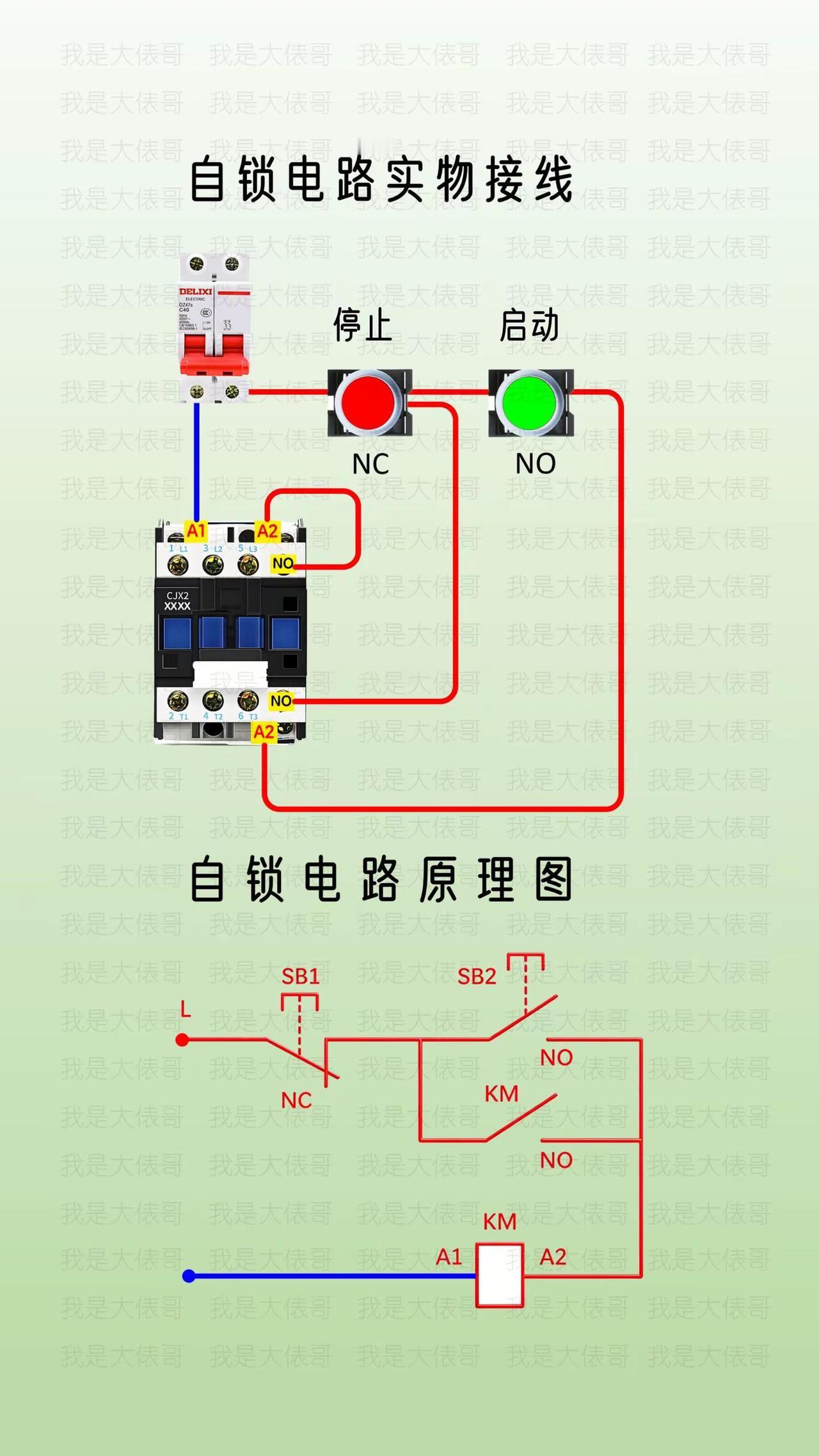 自锁电路实物图和原理图。自锁电路原理 电工知识科普