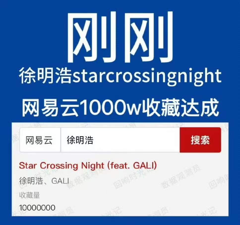 徐明浩词曲一作的大爆曲starcrossingnight，单平台网易云破千万收藏