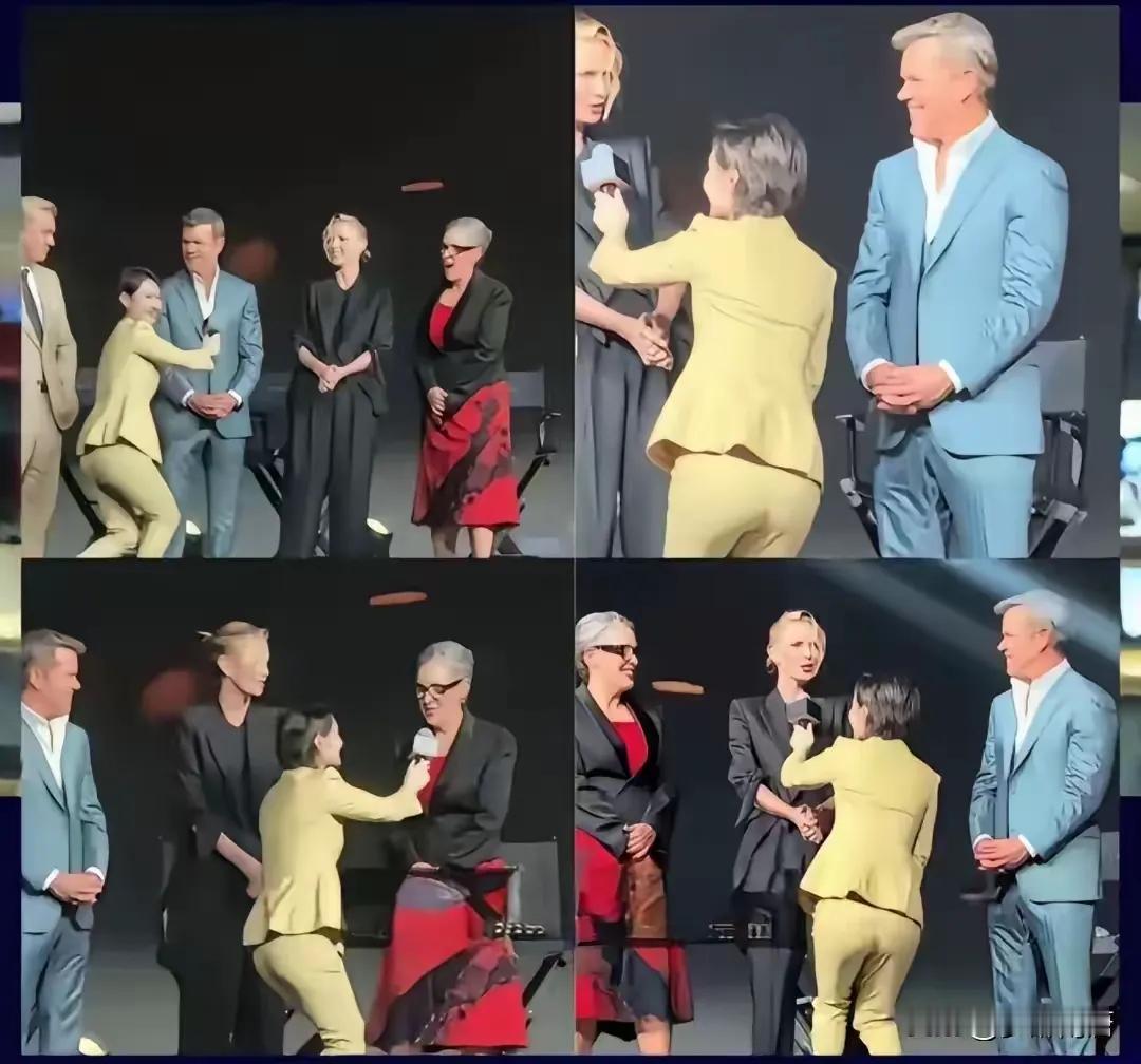 采访美国人，本以为主持人的腰、腿和膝盖有毛病，还这么敬业！结果她能站直！

20