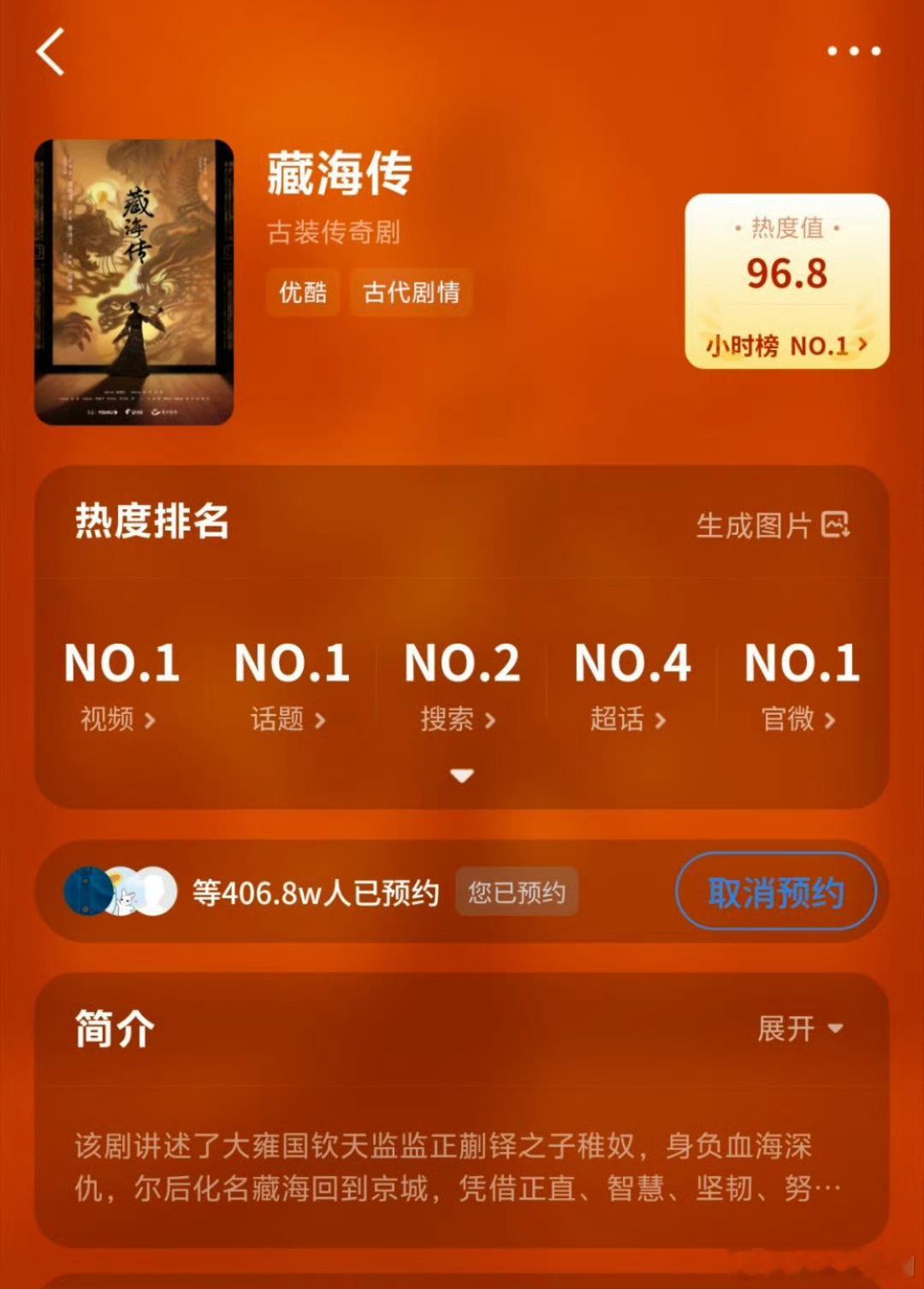 藏海传即将在优酷上线太好了，想看这个，期待很久了 ​​​