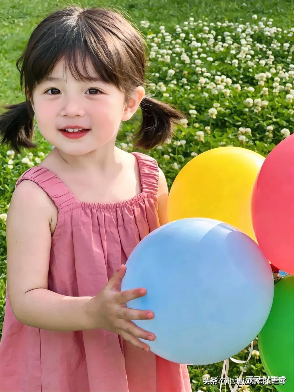 想象一下，阳光下的花海中，一个快乐的小女孩手持五彩气球，那画面简直不要太美好！童