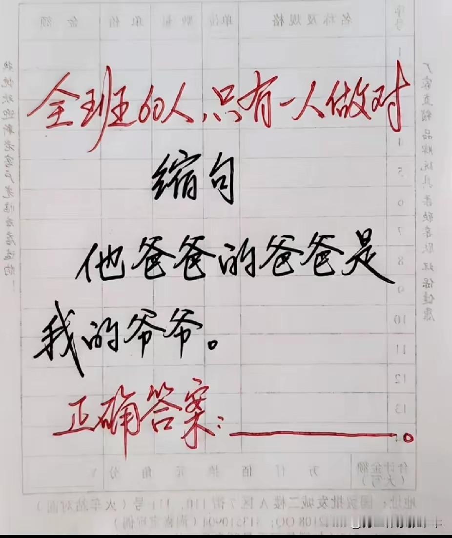这一句缩写的，把我整晕了，怎样缩写呀，难不成他爸爸是爷爷？