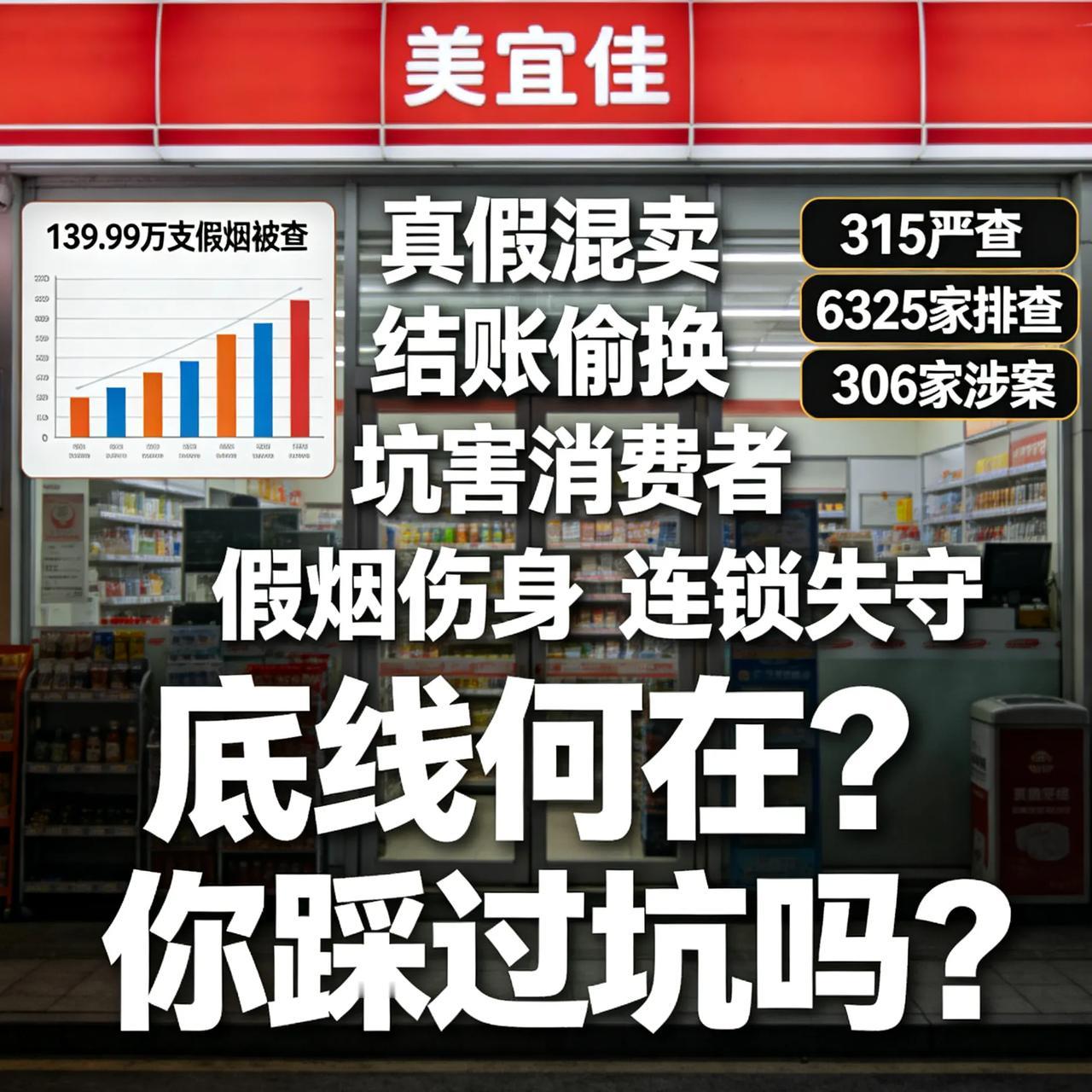 美宜佳！139.99万支假烟被查！
 
315严查！
6325家排查
306家涉