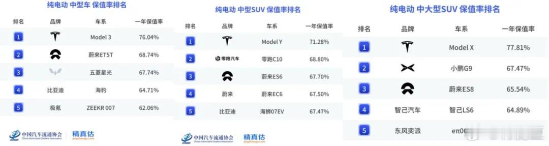 2025上半年中国汽车保值率研究报告。Model 3/Y/X分别在各自细分市场保