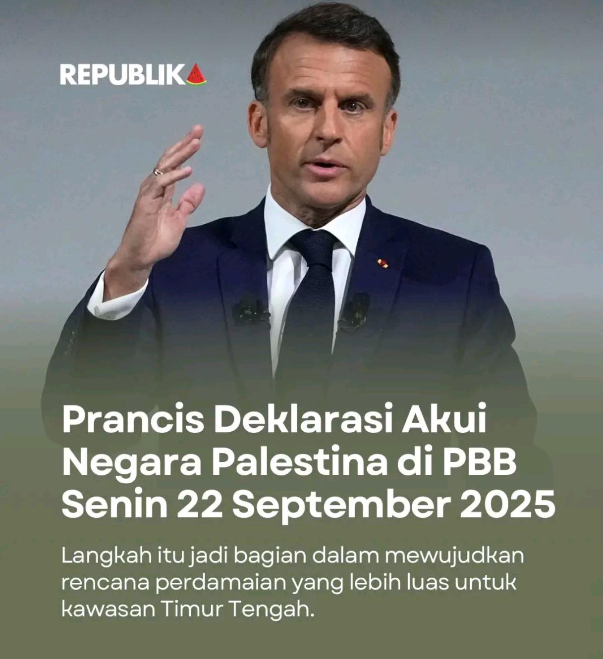 总统埃马纽埃尔·马克龙表示，法国准备在2025年9月22日的联合国大会正式宣布承