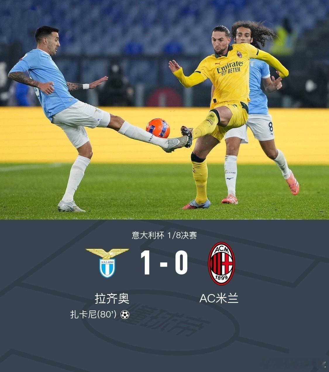 四天复仇！拉齐奥1-0掀翻米兰晋级意杯八强🔥第80分钟扎卡尼头球绝杀，塔瓦雷斯