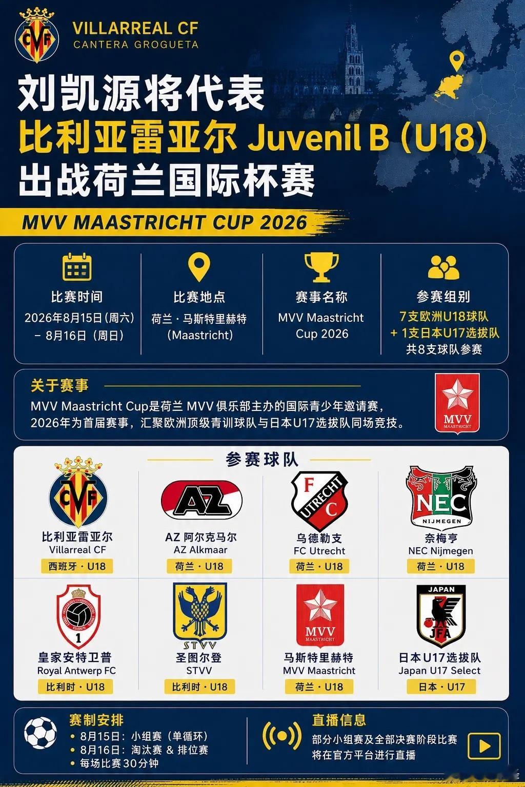 【中国球员刘凯源即将在8/15-8/16参加MVV Maastricht Cup