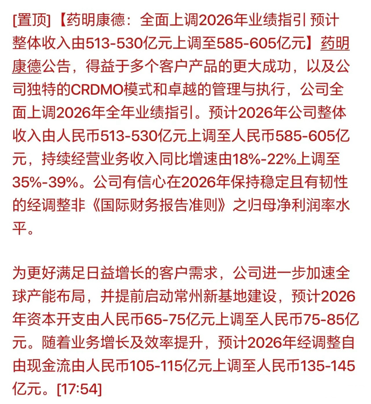 重大利好！药明大幅提高今年盈利预期，明天大概率得创新药表演了！盘后药明康德发布了