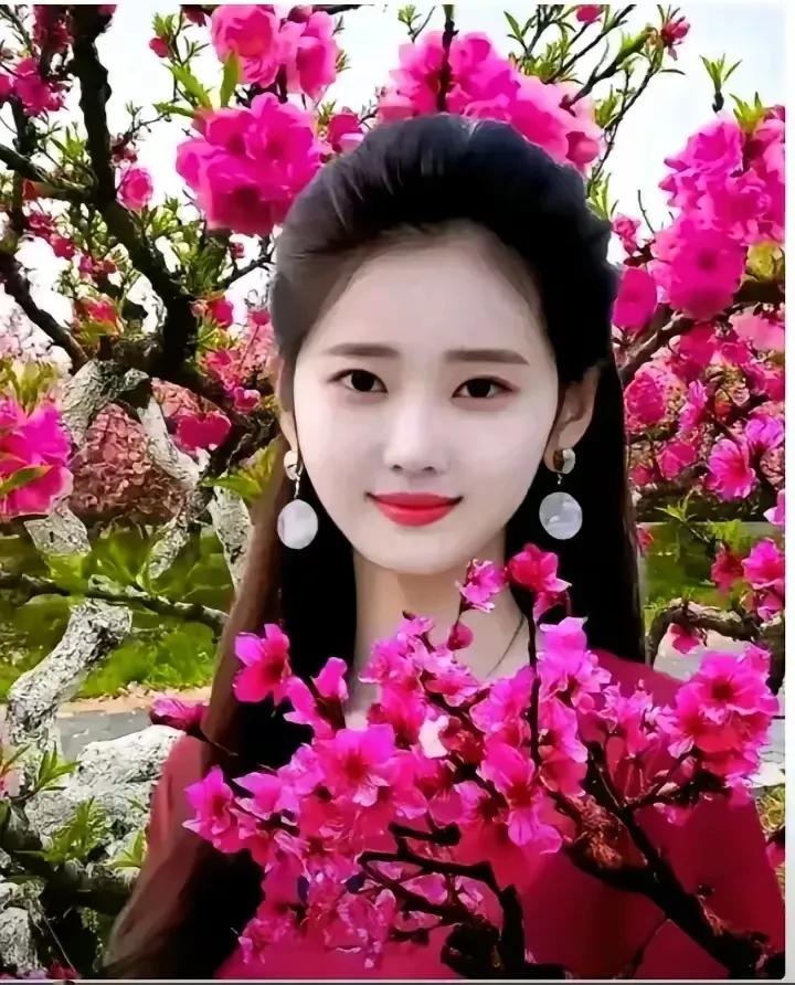 两眼含情春意浓，
千娇百媚万花丛。
路上行人停住脚，
皆为佳人醉颜容。