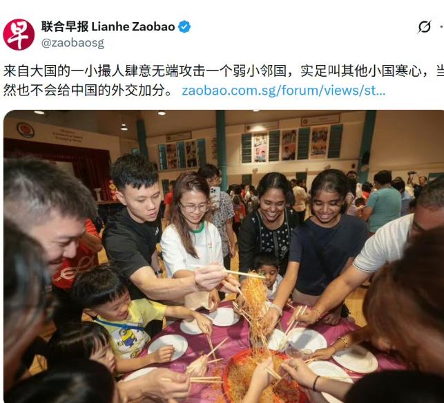新加坡媒体这两天跟魔怔了一样，刚骂完中国电影是“统战”，转头就说自己是“弱小邻国