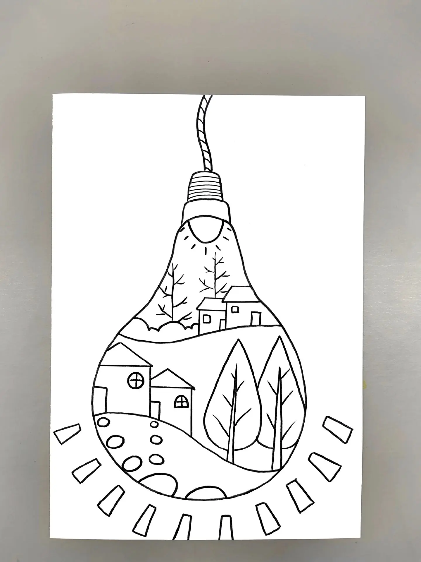 创意儿童画《藏在灯泡里的风景》，简单好看