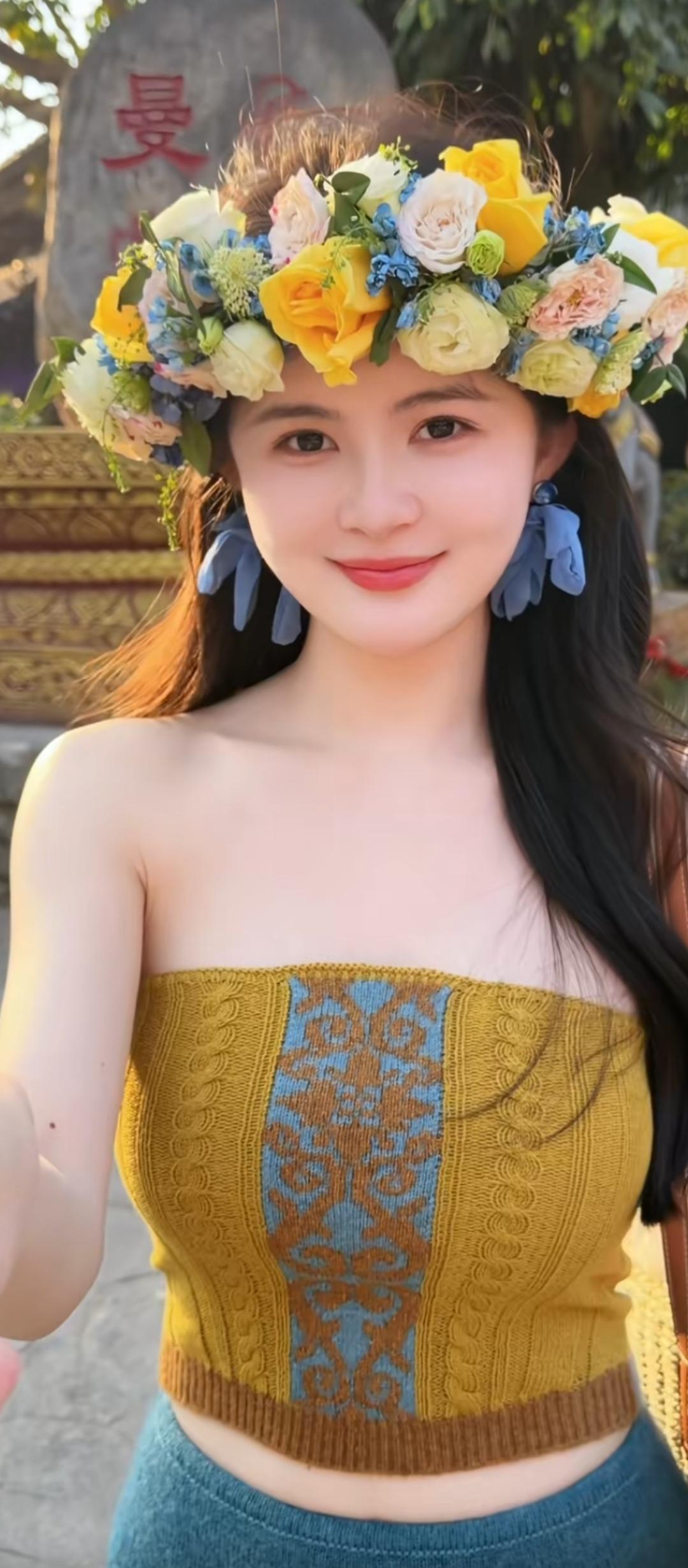 花环少女，微笑面对每一天！🌸💛🌞