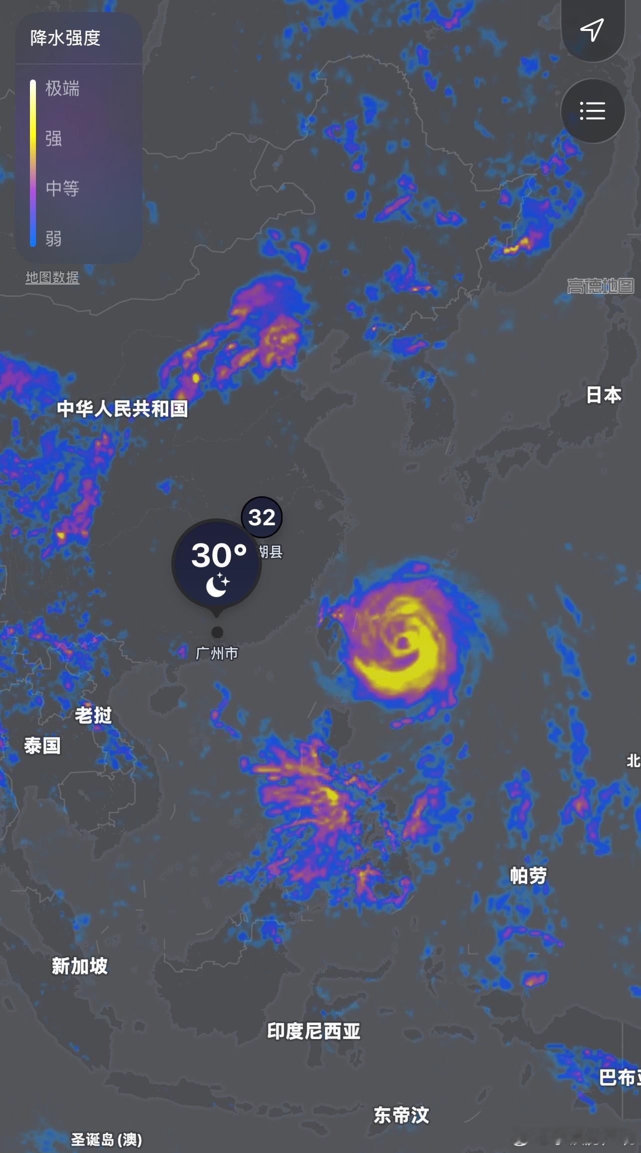 台风巴威位置这个风球好厉害，把大半个中国的气流都吸走了 