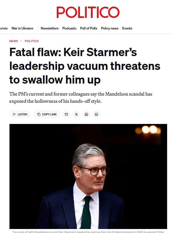 Politico最新爆料：英国首相斯塔默被自己人骂惨了。

工党内部人士原话：“