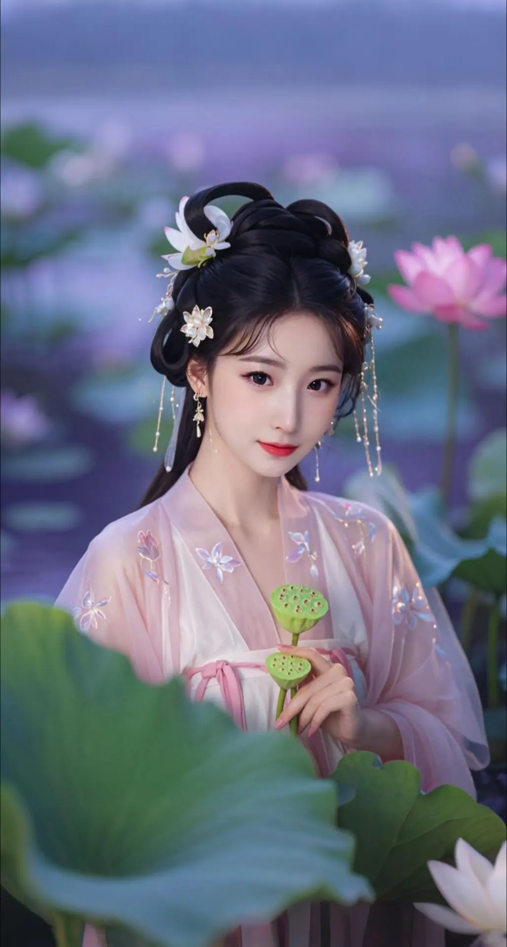 AI扩图 AI粉荷神女姿
