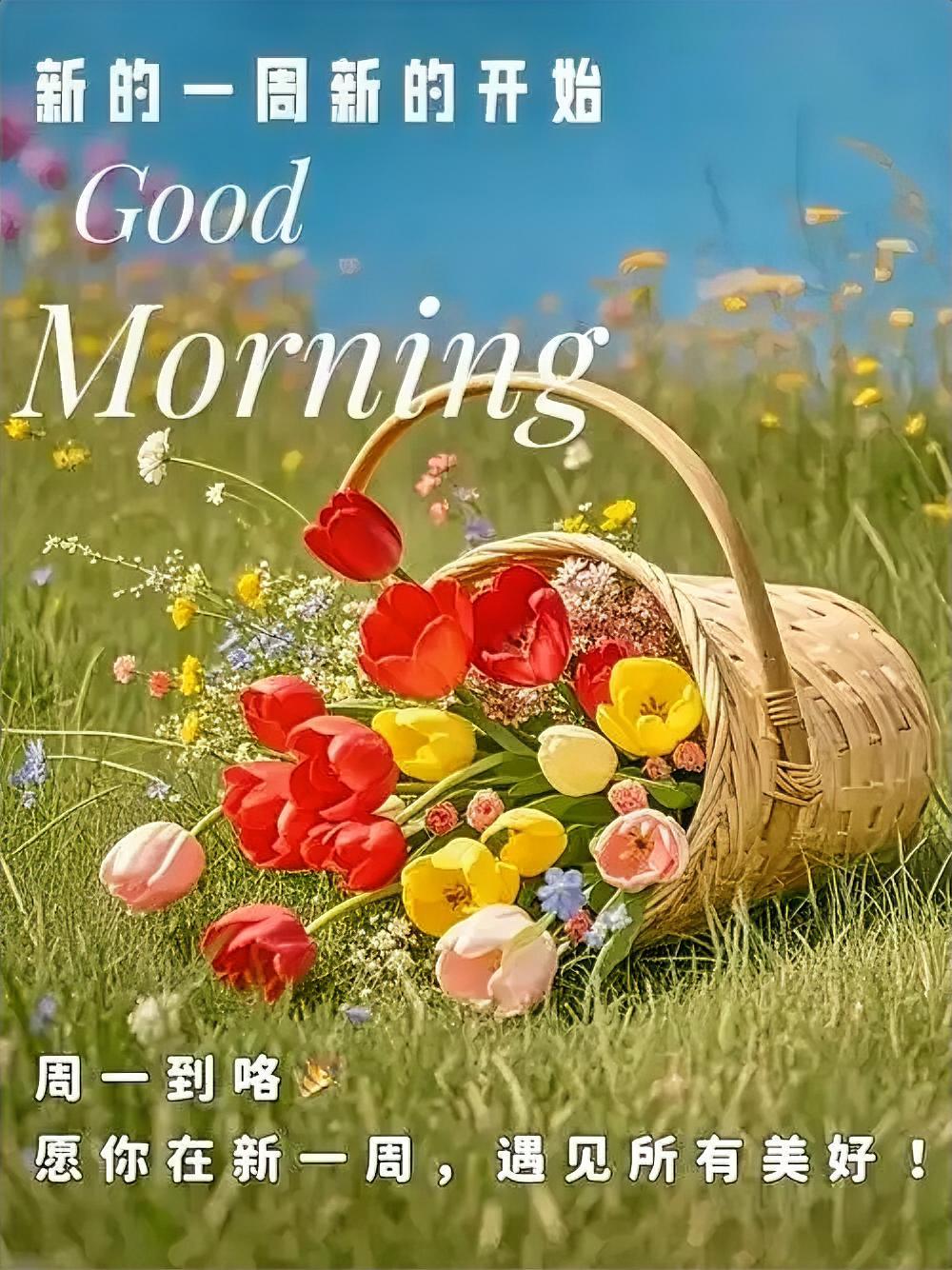 新的一周，不慌不忙，向阳生长。
开启元气新周～早安，愿你好运常在，满心欢喜💐?