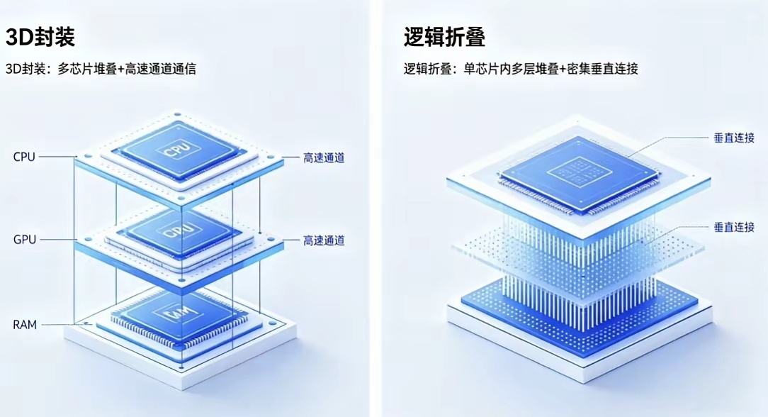 华为用的不是3D堆叠而是更强的逻辑折叠技术。两者的区别说人话就是3D堆叠是几个领