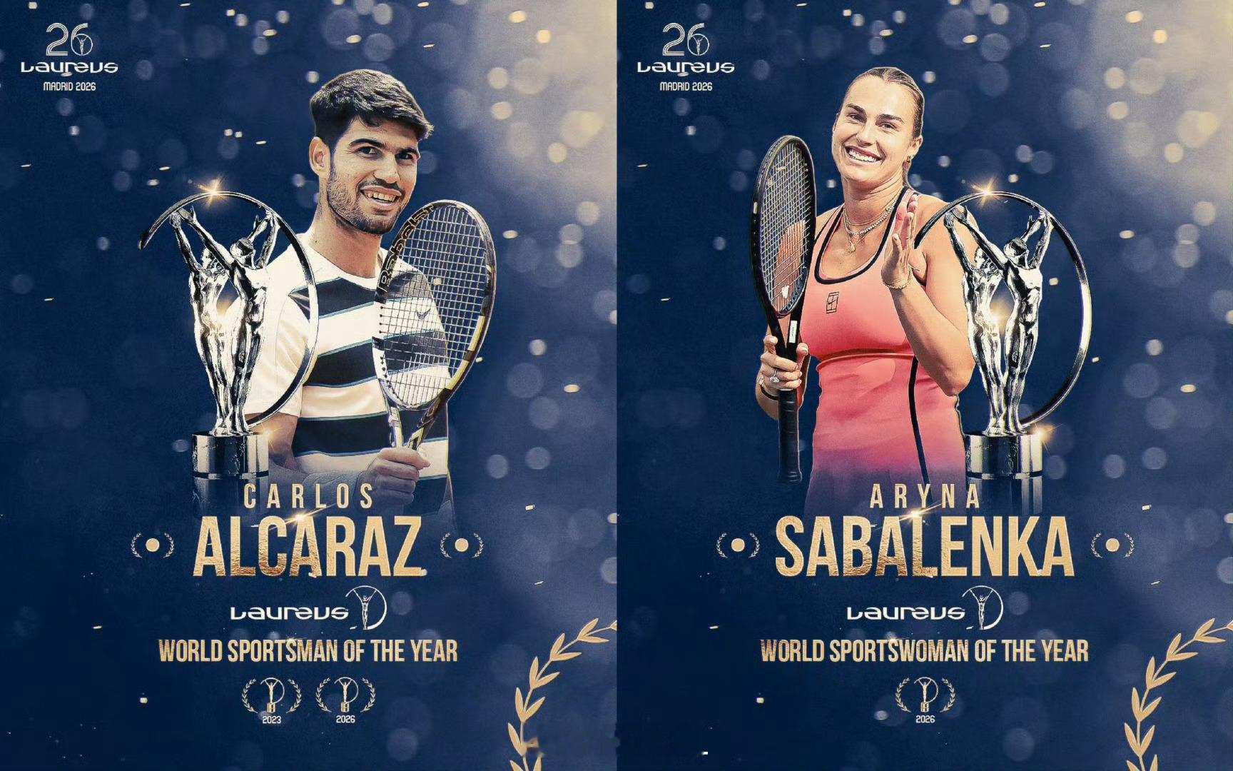 2026劳伦斯世界体育奖获奖名单👇阿尔卡拉兹首获最佳男运动员萨巴伦卡首获最佳女