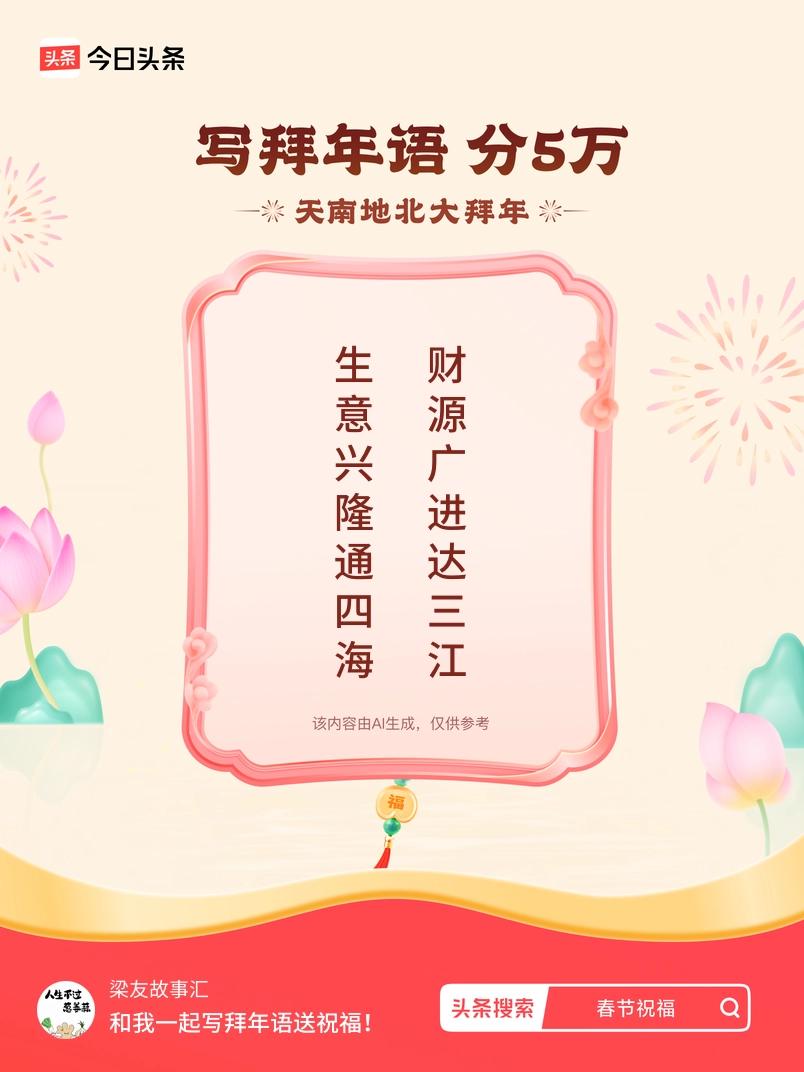 写拜年语送祝福新春拜年送祝福！我的祝福是：“生意兴隆通四海，财源广进达三江”！快
