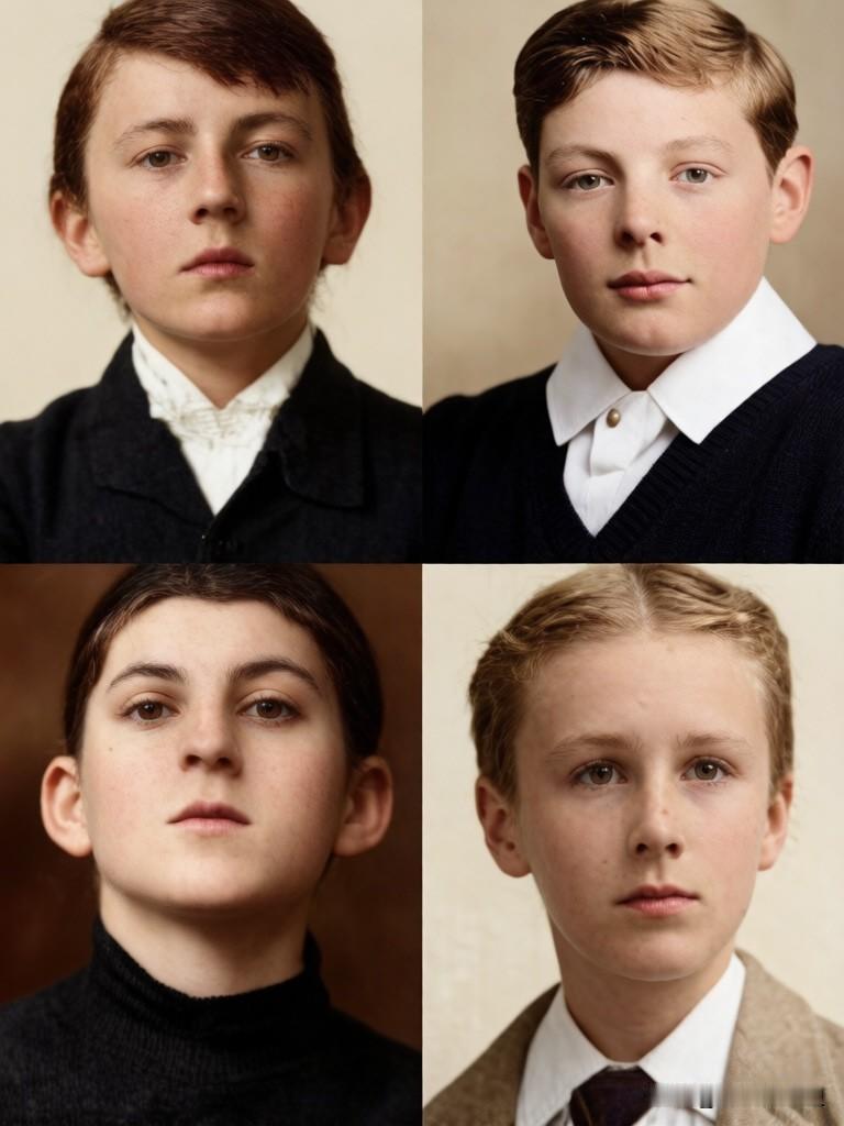 这4个孩子改变了20世纪人类的历史轨迹。他们是：希特勒(上左）、丘吉尔（上右）、