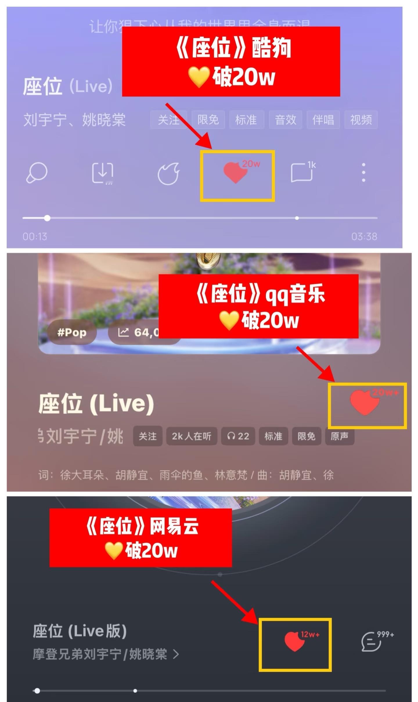🎉🎉🎉刘宇宁《座位》酷狗q音双平台 破20w！！！截止到4.29上午5点，