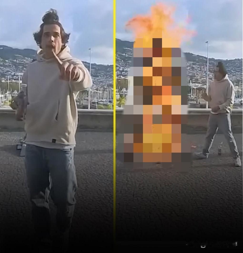 发生了一件令人不安的事件：一名网红录制了自己焚烧位于葡萄牙、克里斯蒂亚诺·罗纳尔