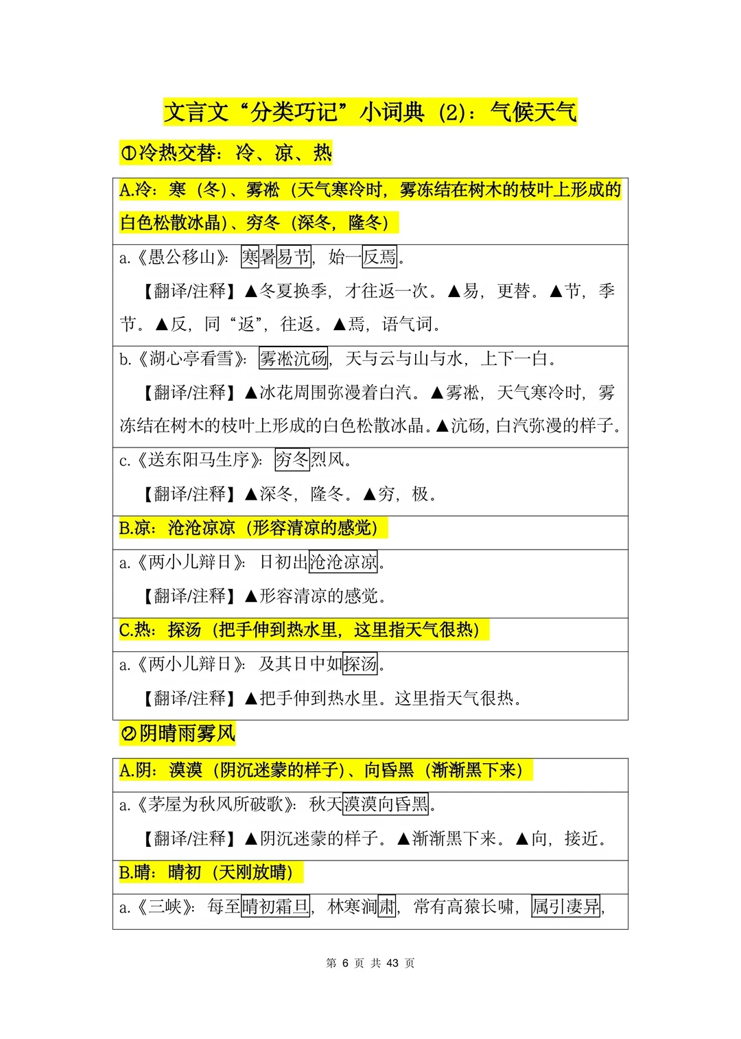 文言文“分类巧记”词典（二）：气候天气