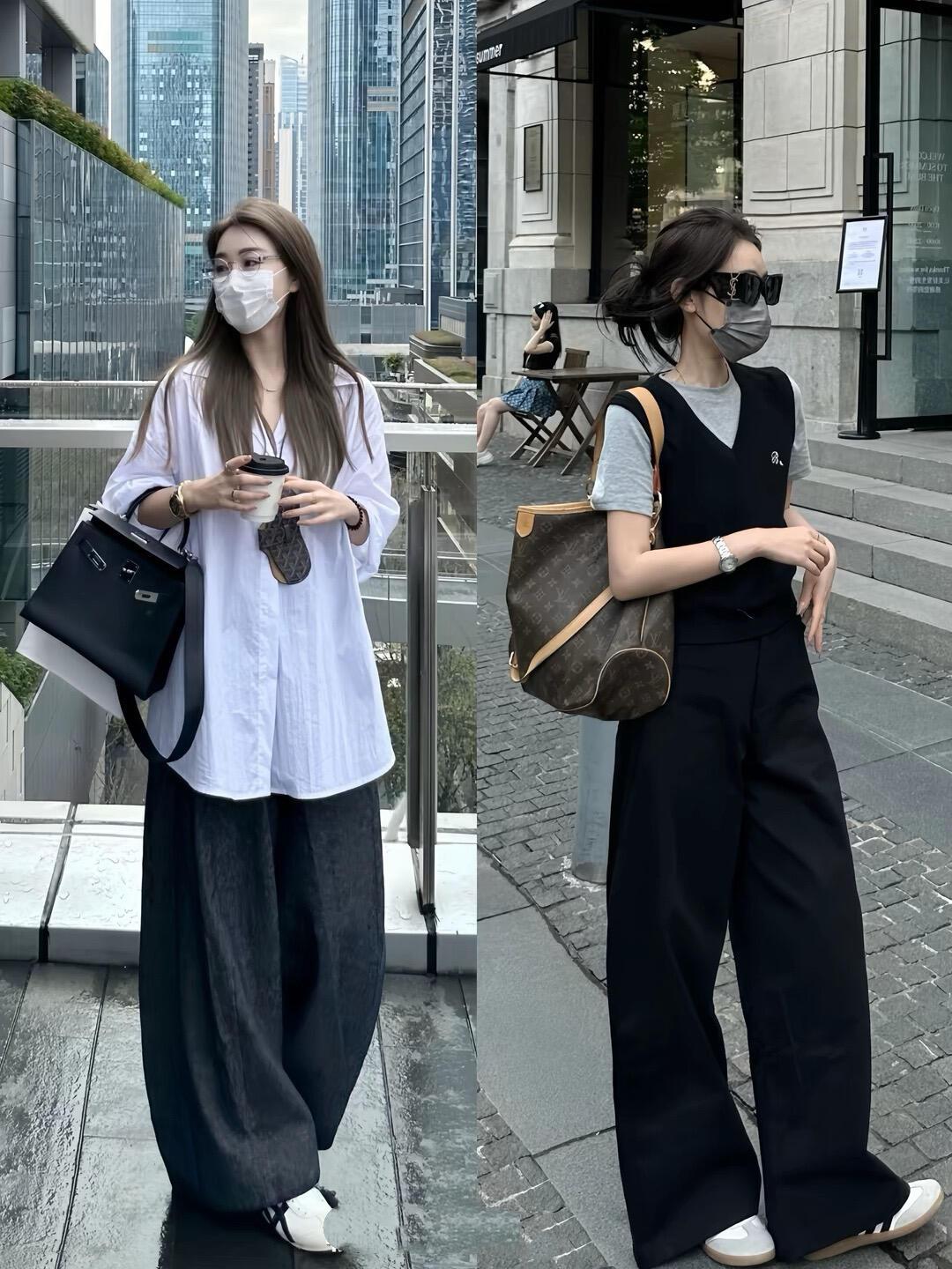 钟楚曦街拍，简单又高级！
一身清爽利落的机场穿搭尽显好比例，修身黑色U领背心勾勒