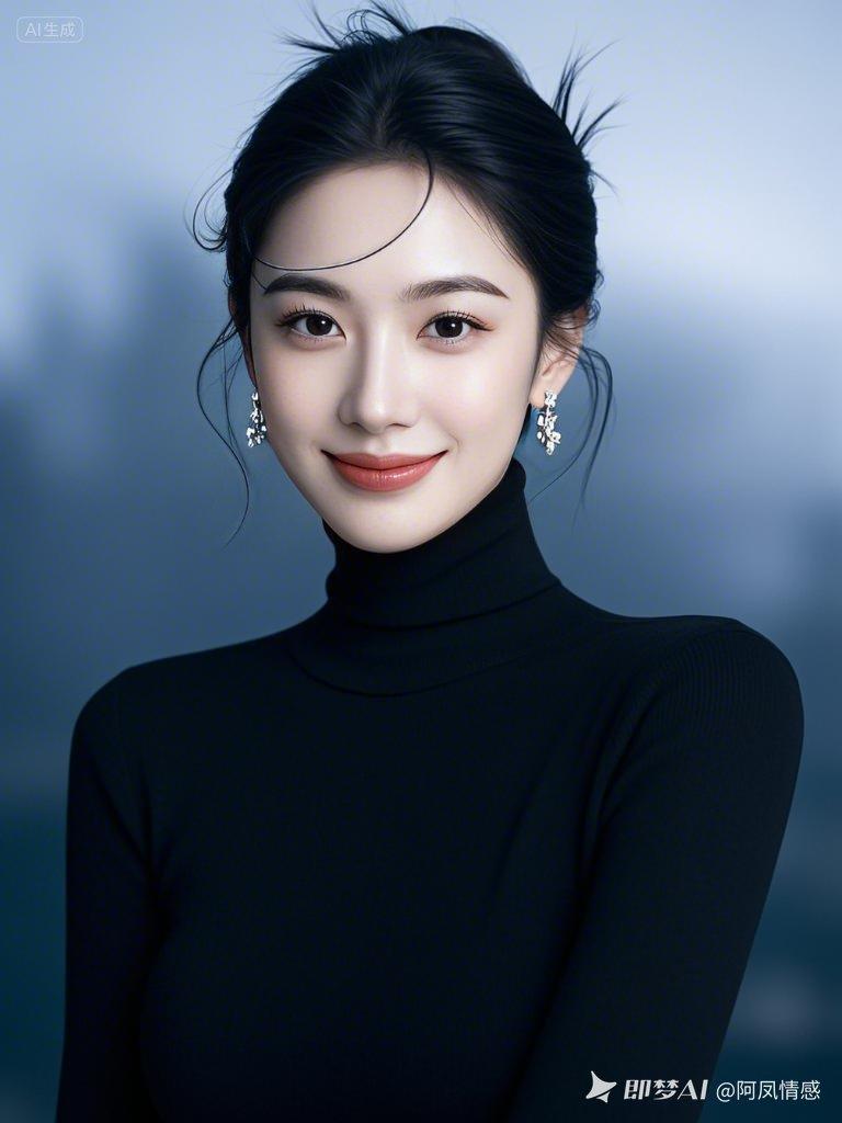 优雅黑衣少女，温柔微笑，尽显时尚魅力！
