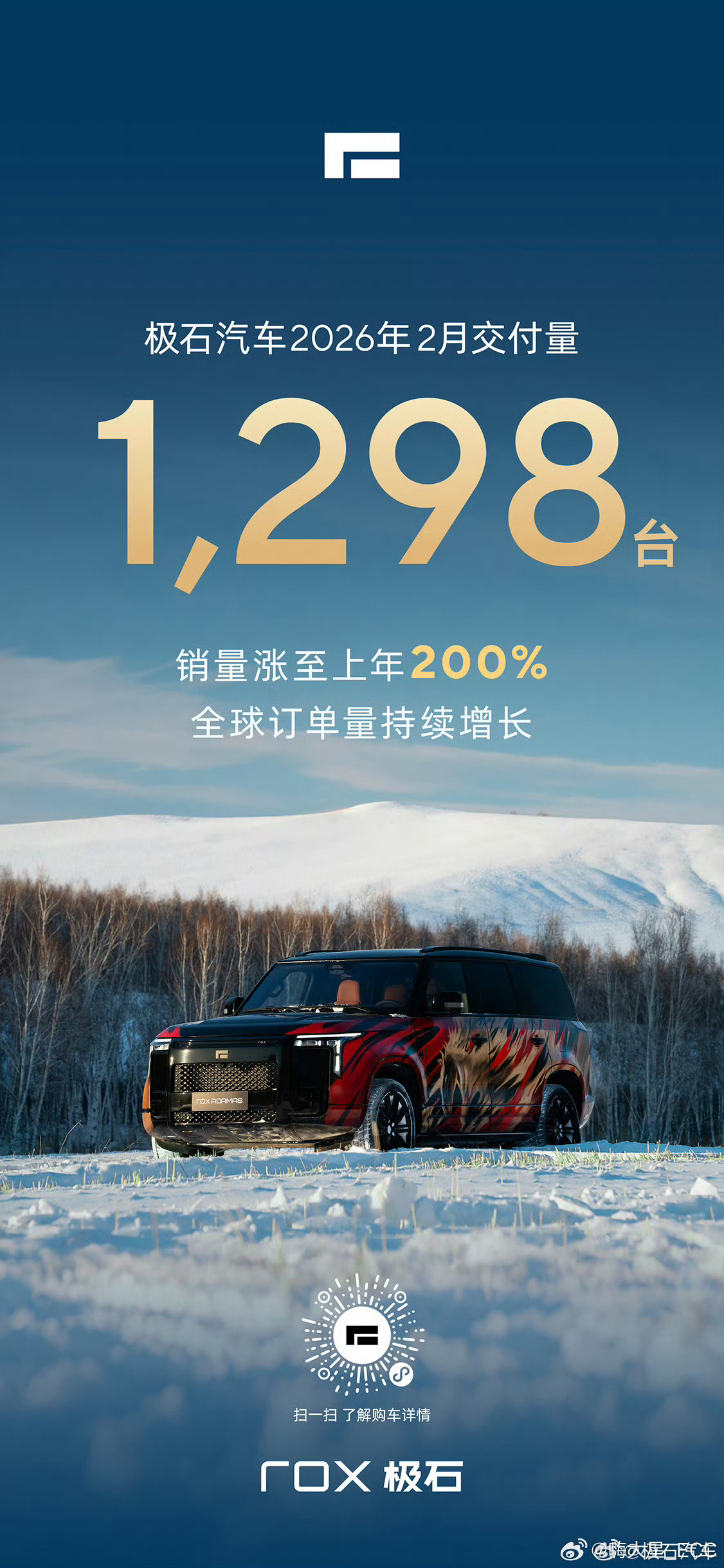 2月交付数据出炉！极石汽车 果然又是第一个公布——1298台2月刚好横跨春节假期