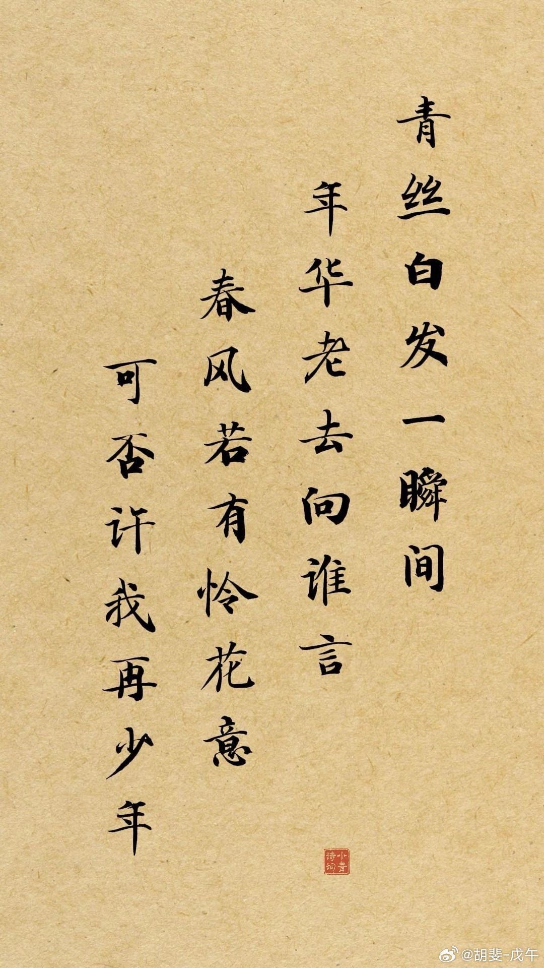 青丝白发一瞬间，年华老去向谁言。春风若有怜花意，可否许我再少年。 