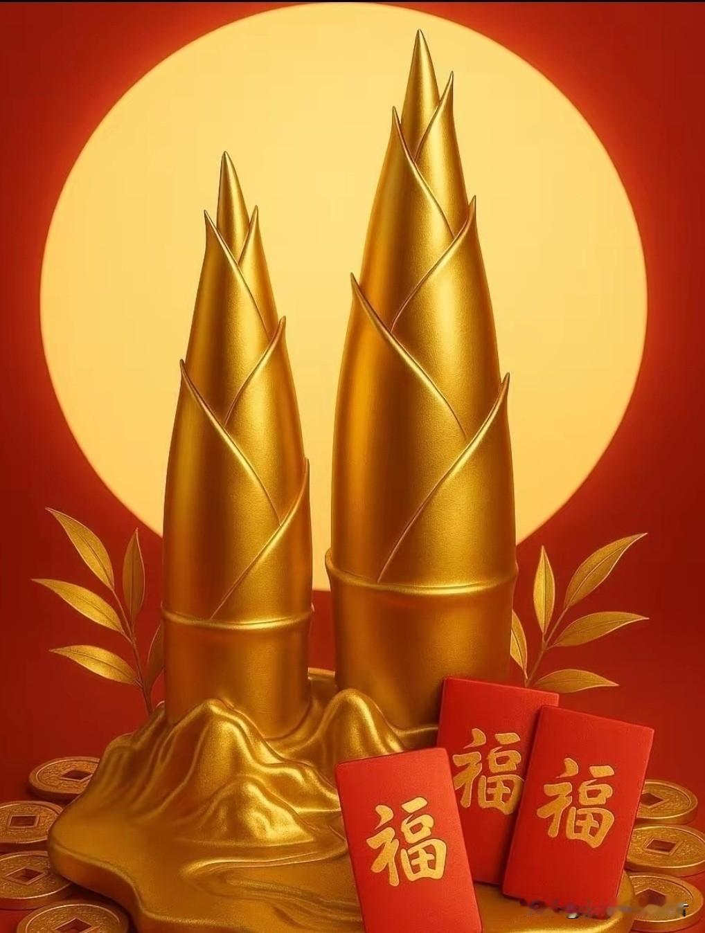 金笋破土招福至，
福字临门纳财来。