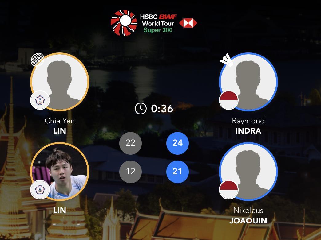 因陀罗/华金🇮🇩 24-22、21-12 林嘉彦/林永晟半决赛：胡珂源/林祥