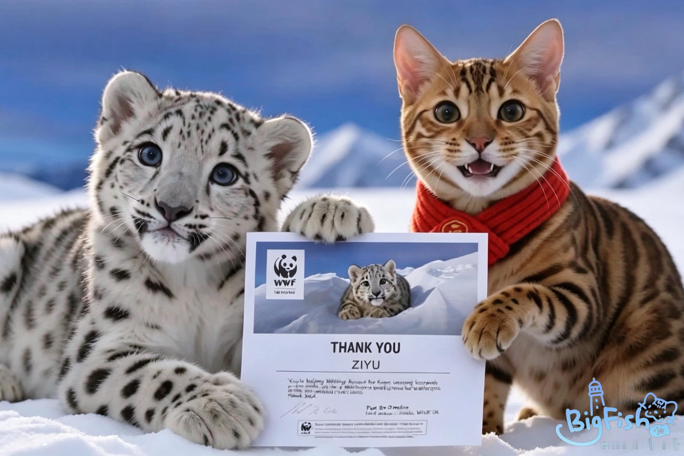 公益应援的小彩蛋🥳以梓渝的名义在WWF（世界自然基金会）认养了一只雪豹，咱大鱼