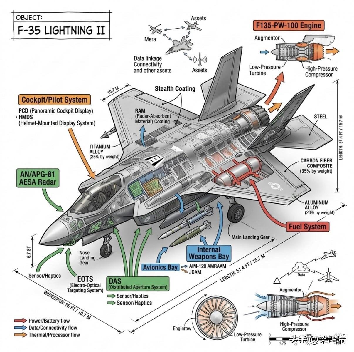 这张信息图详细展示了 F-35 “闪电 II” (F-35 Lightning 