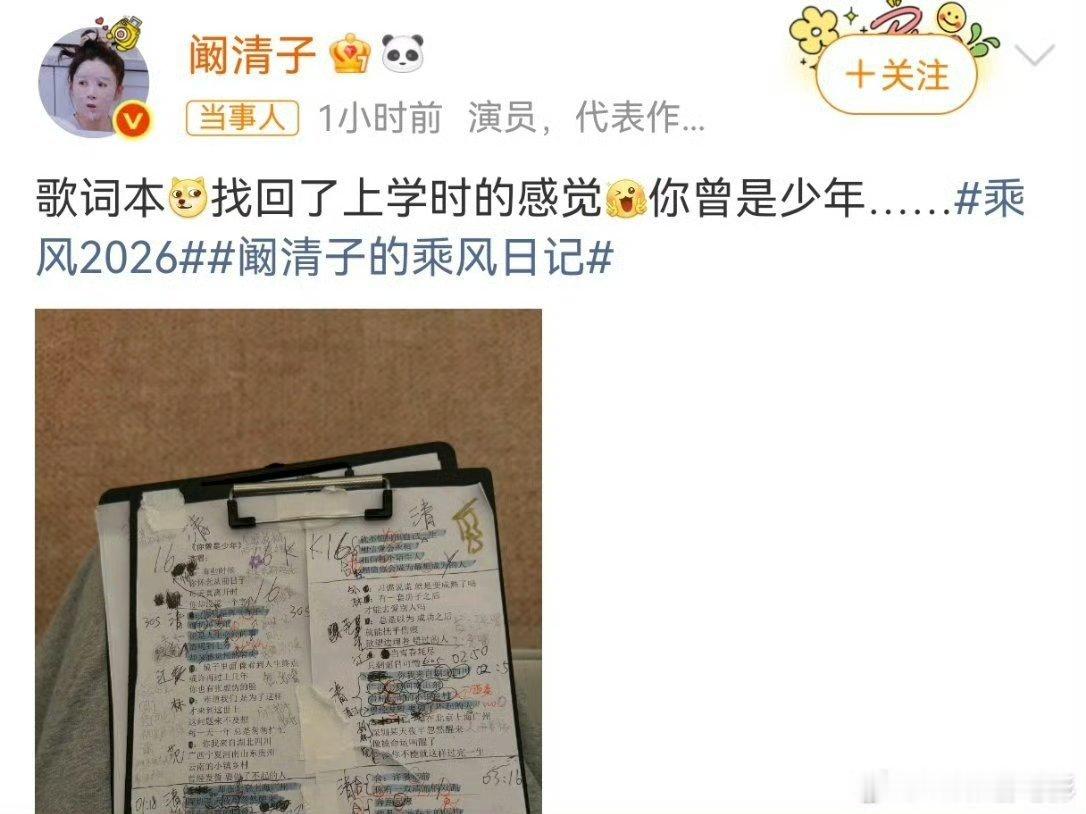 阚清子的歌词本 谁能想到，舞台上闪闪发光的阚清子，背后藏着这样一本“宝藏歌词本”