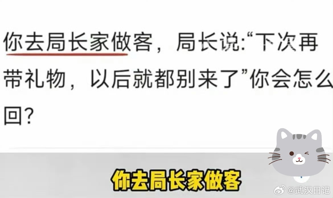 你去局长家做客，局长说下次再带礼物就别来了，你怎么回？武汉夜聊武汉聊天室