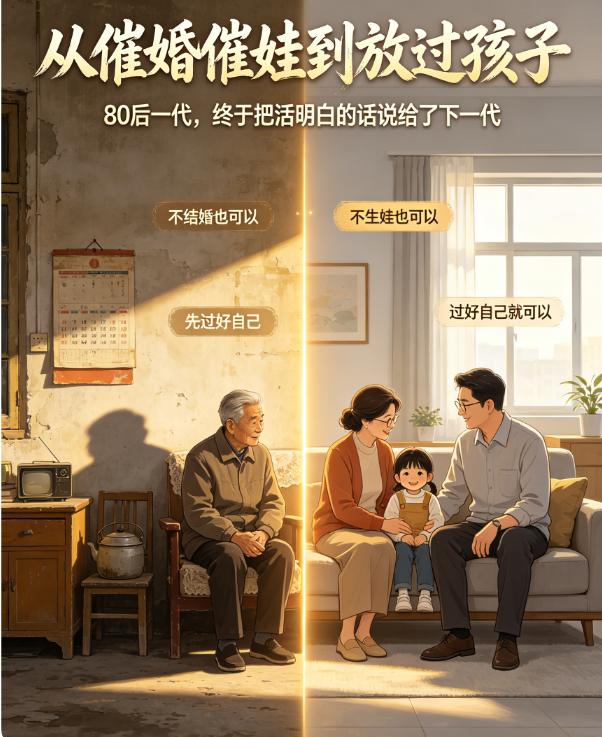 《当年催婚最狠的80后，如今转头对孩子说：不结婚也行，自己开心就好》

你有没有