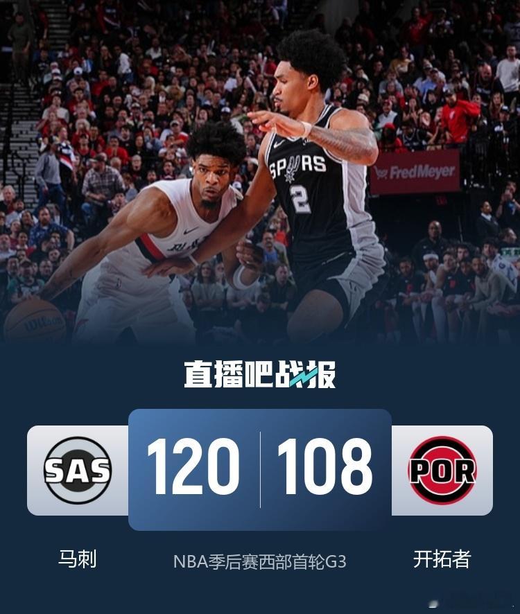 马刺2比1开拓者NBA季后赛，马刺来到客场挑战开拓者。目前大比分双方1-1战平。
